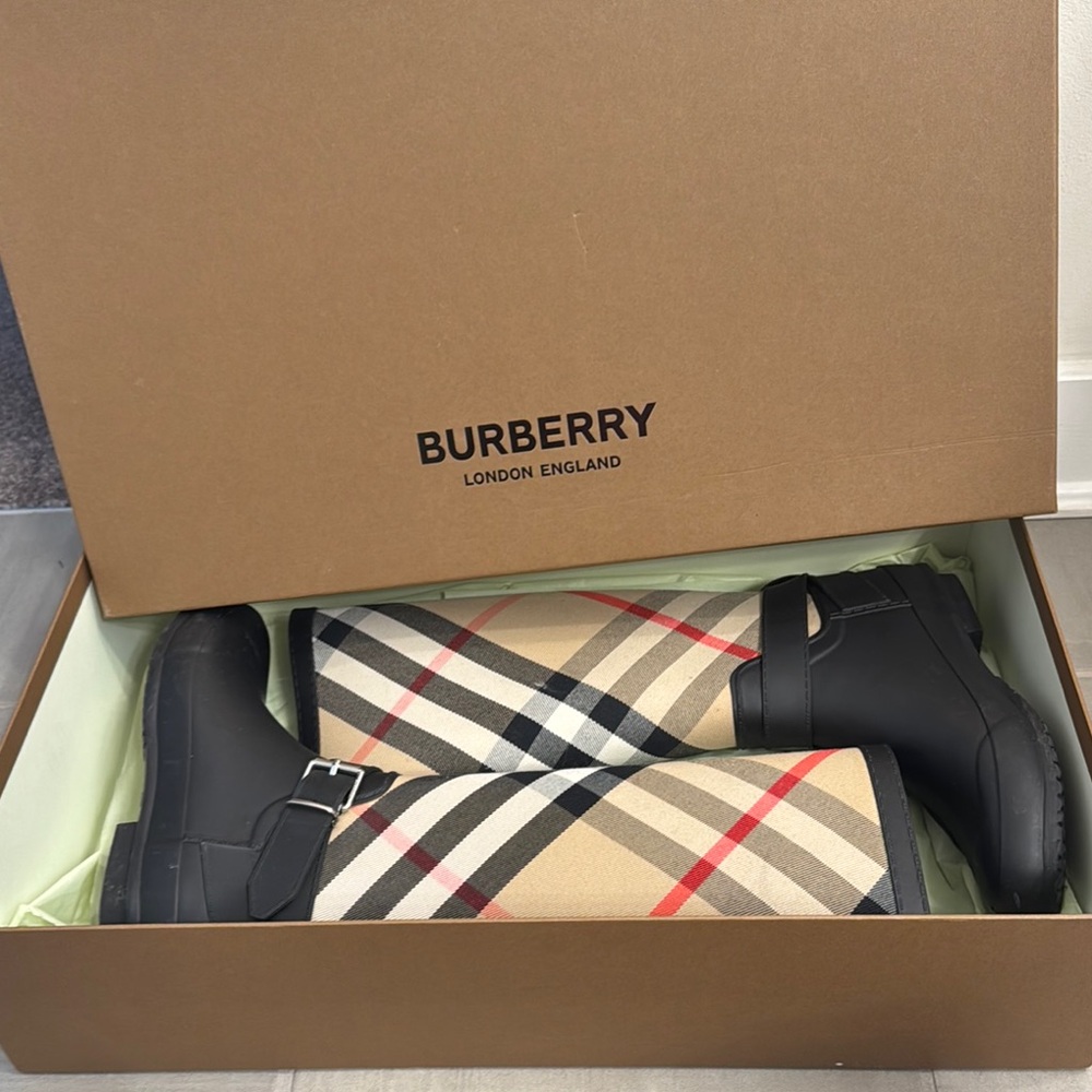 Burberry Checkered Rain Boots with Black Trim